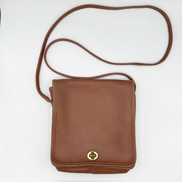 Vintage Coach 9620 Compact Pouch Crossbody Bag British Tan Leather Women's - Picture 1 of 9
